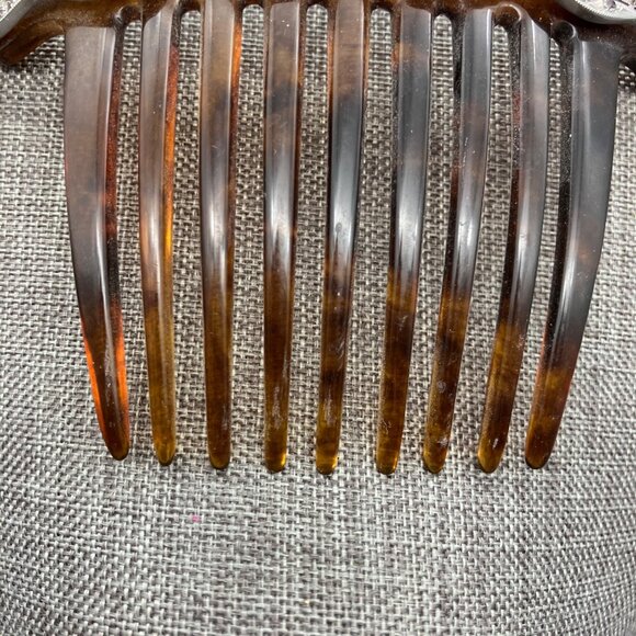 F. & Co. Vintage Hair Comb As Is 3 In Platinum Tortoiseshell Rhinestones Retro - Picture 9 of 10